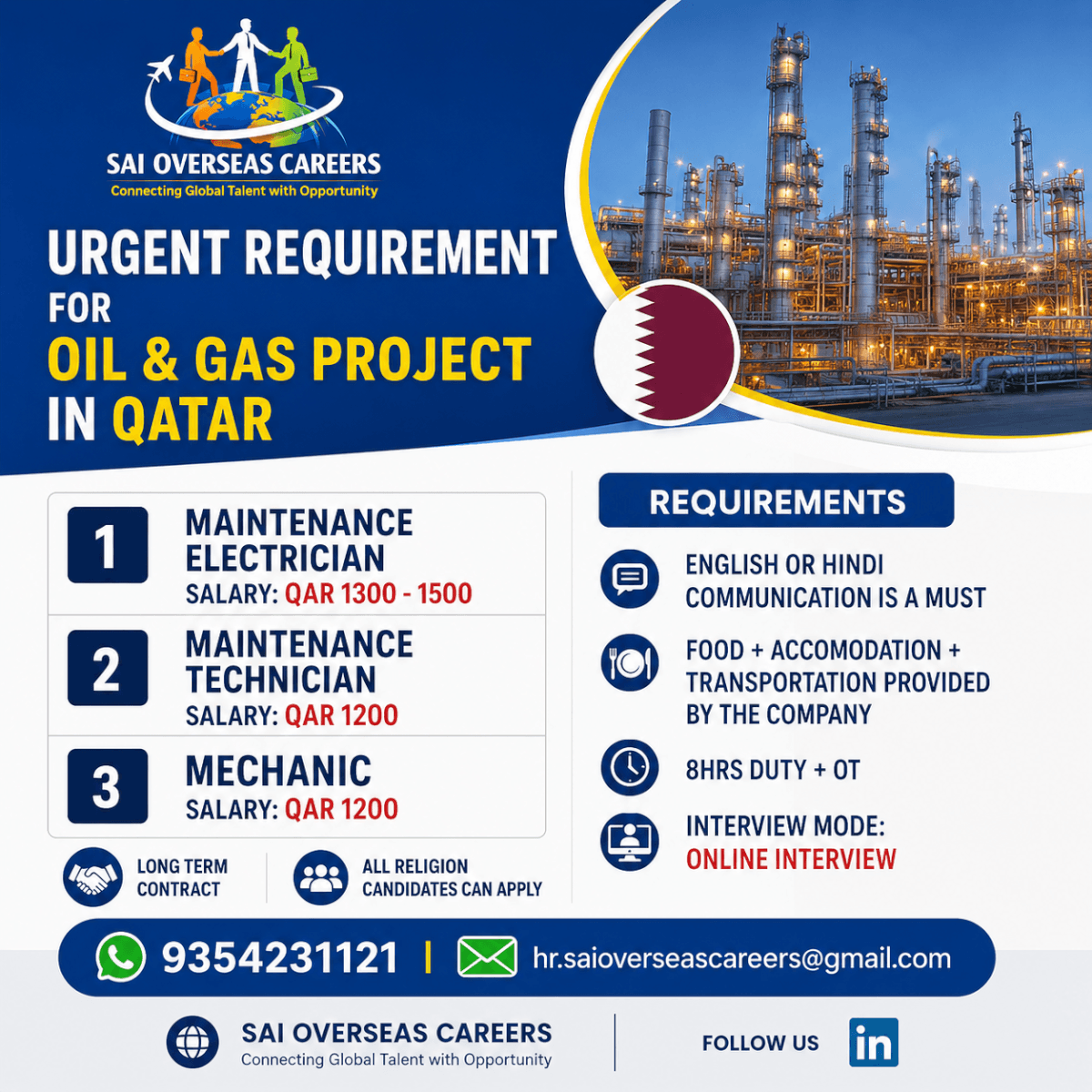 URGENT HIRING – OIL & GAS PROJECT | QATAR