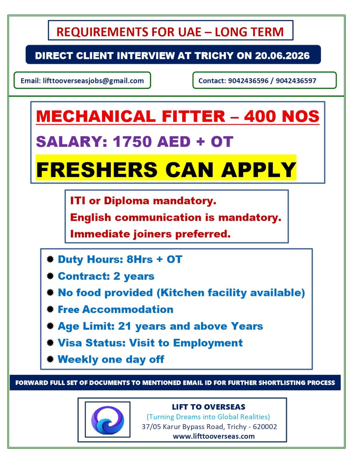 FRESHERS CAN APPLY MECHANICAL FITTER FRESHERS CAN APPLY MECHANICAL FITTER