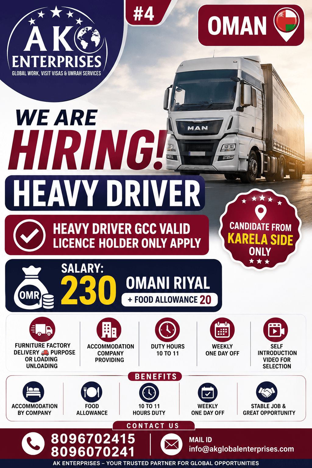 Urgently Hiring for Oman- Heavy Driver Only Kerala Candidate