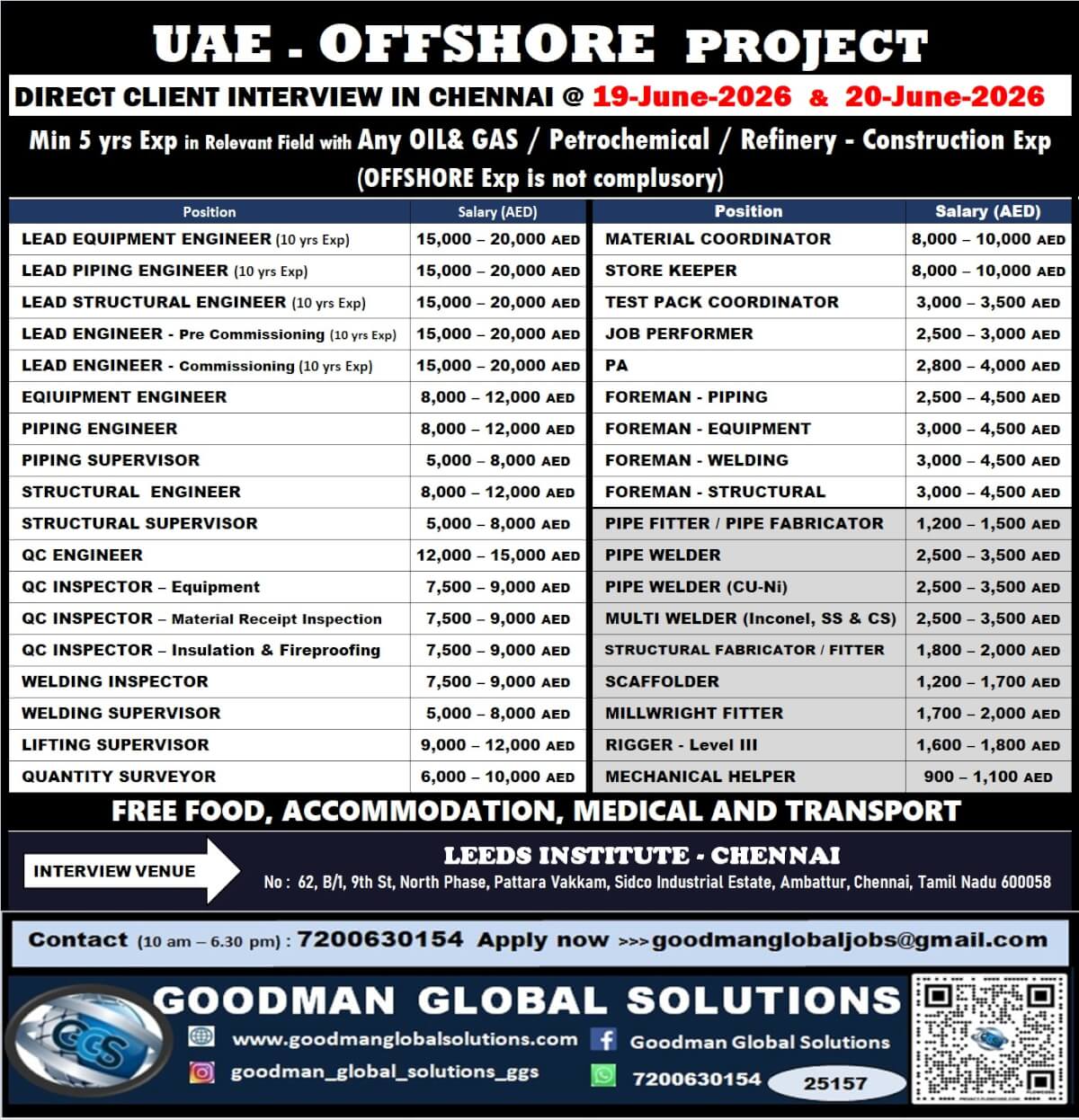 UAE - OFFSHORE PROJECT - LONGTERM DIRECT CLIENT INTERVIEW IN CHENNAI @19-06-2026 & 20-06-2026 UAE - OFFSHORE PROJECT - LONGTERM DIRECT CLIENT INTERVIEW IN CHENNAI @19-06-2026 & 20-06-2026
