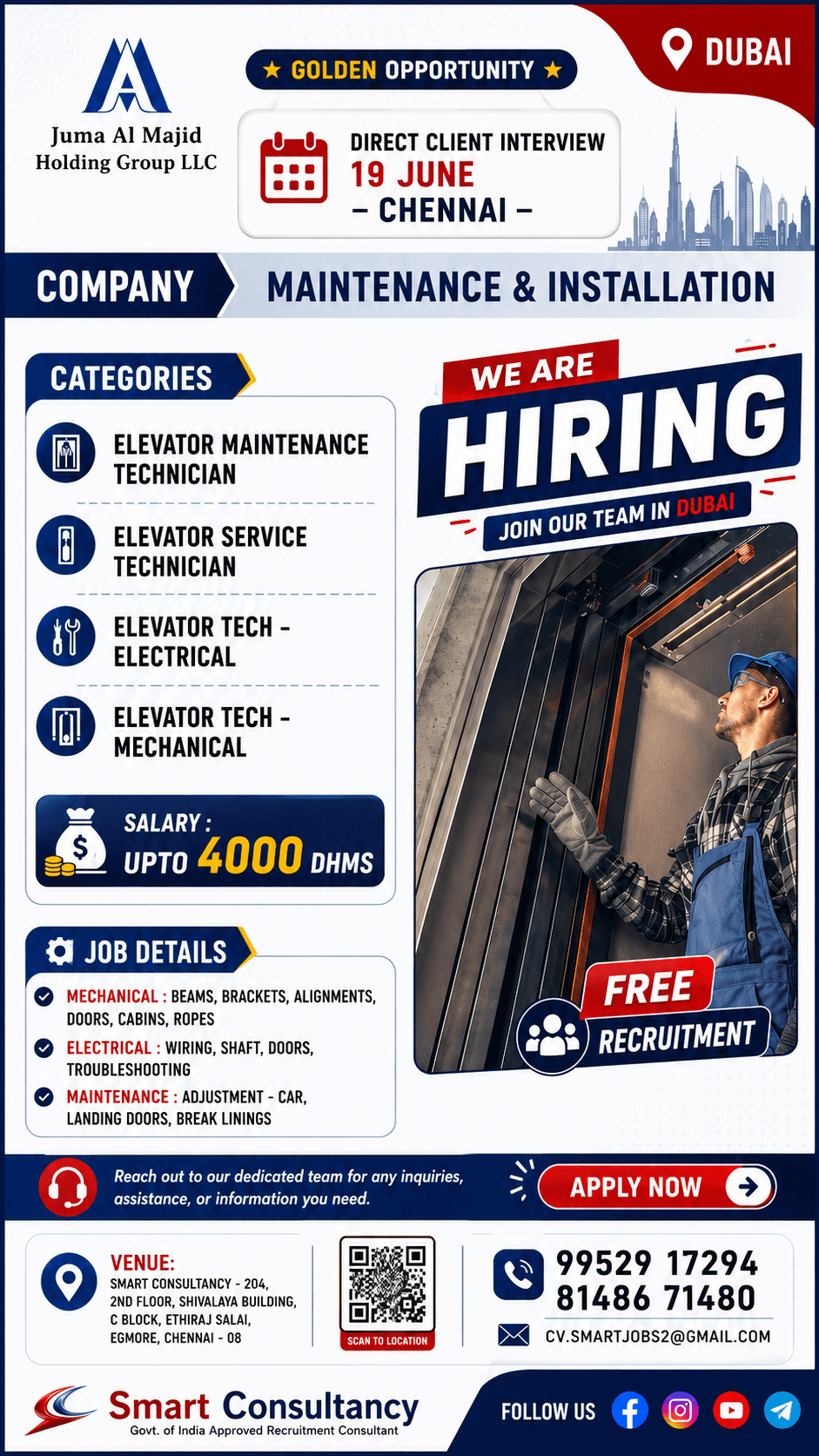 Dubai Jobs 2026 | Direct Client Interview in Chennai | Free Recruitment | Juma Al Majid Holding Group LLC UAE Dubai Jobs 2026 | Direct Client Interview in Chennai | Free Recruitment | Juma Al Majid Holding Group LLC UAE