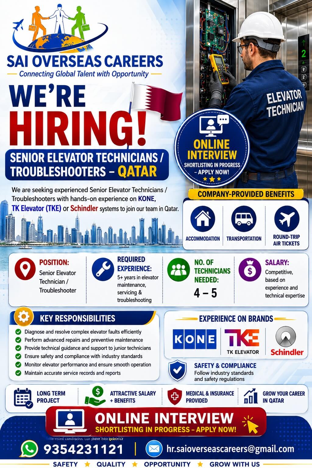 WE'RE HIRING | Senior Elevator Technicians / Troubleshooters – Qatar