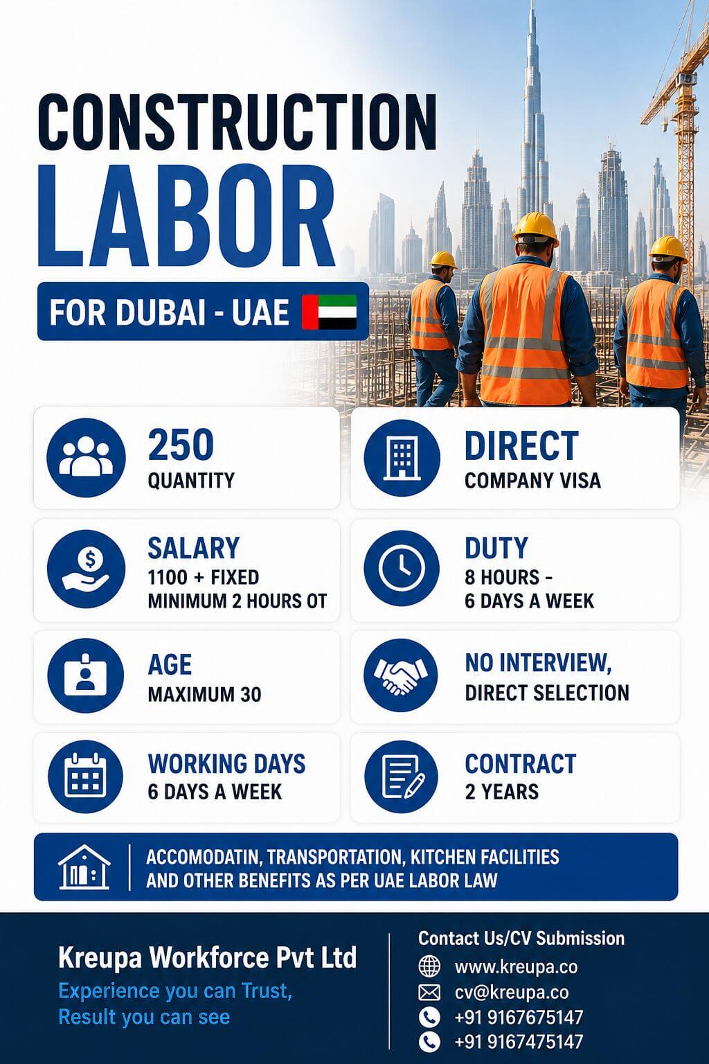 HIRING FOR LEADING CONSTRUCTION COMPANY IN UAE