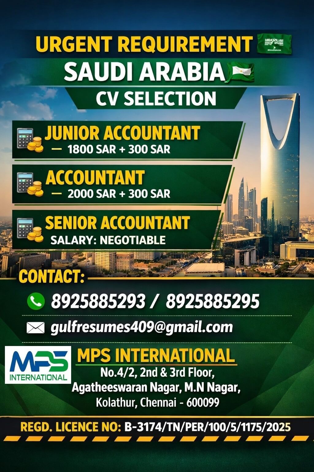 URGENT REQUIREMENT  SAUDI ARABIA  CV SELECTION