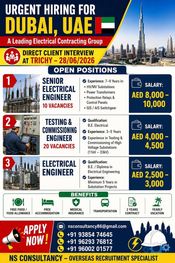 LEADING ELECTRICAL CONTRACTING GROUP OF COMPANY REQUIREMENT FOR DUBAI
