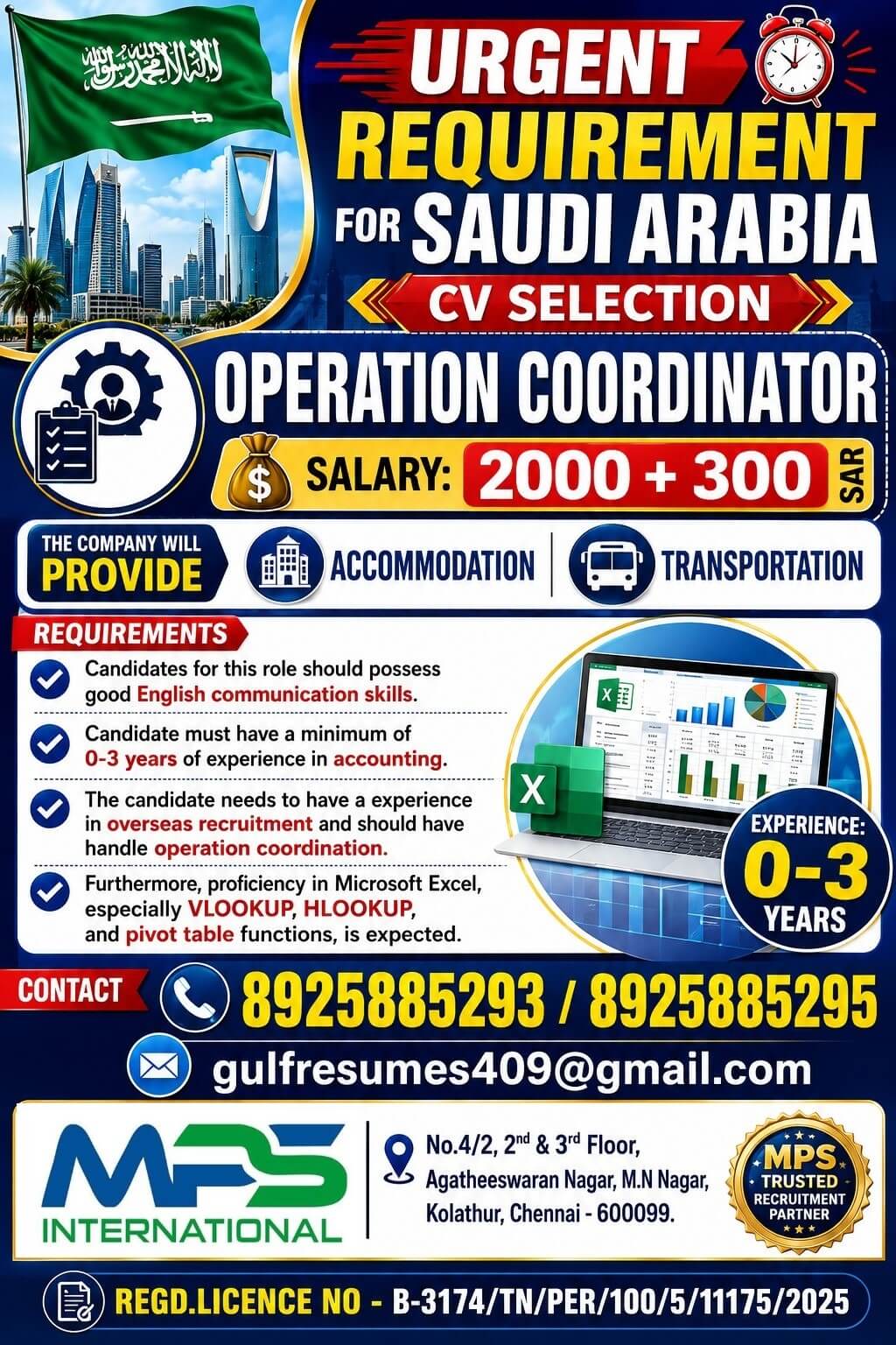 URGENT REQUIREMENT FOR SAUDI ARABIA CV SELECTION
