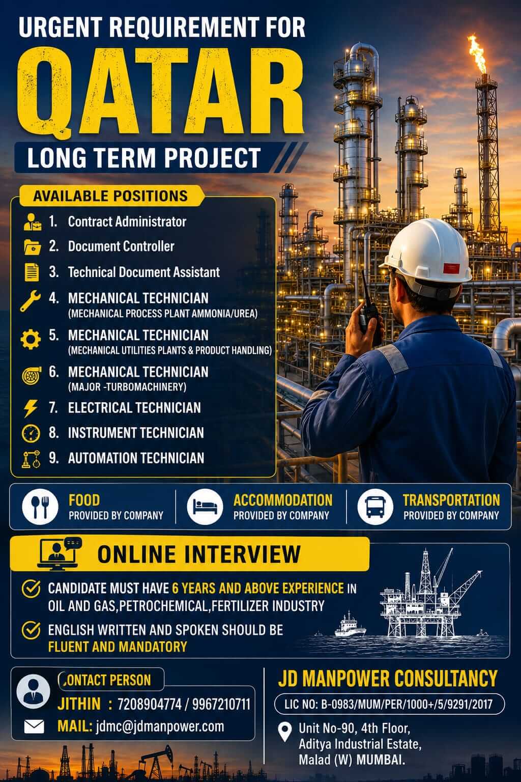 URGENT REQUIREMENT FOR QATAR LONG TERM PROJECT