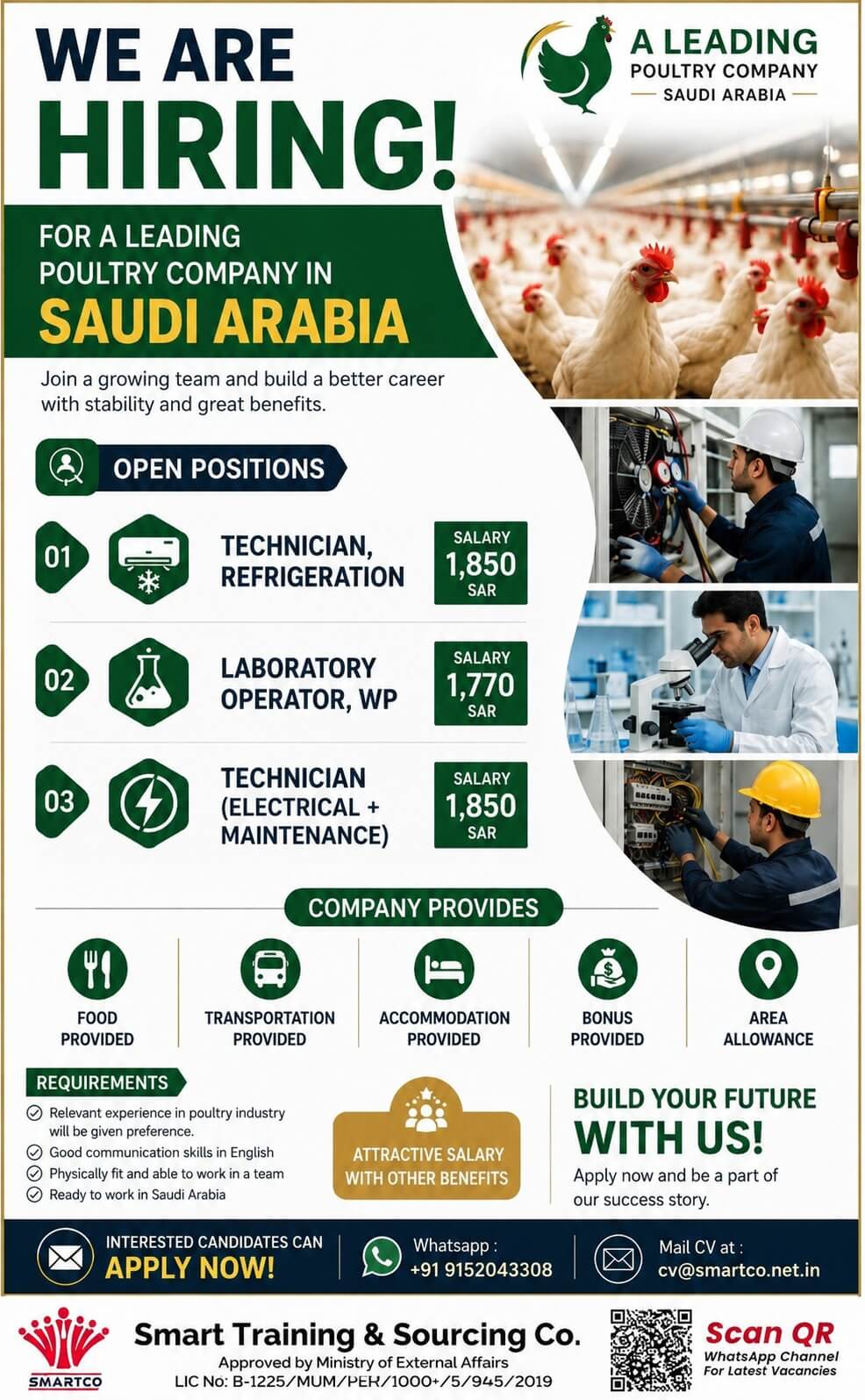 WE ARE HIRING!  For a Leading Poultry Company in Saudi Arabia