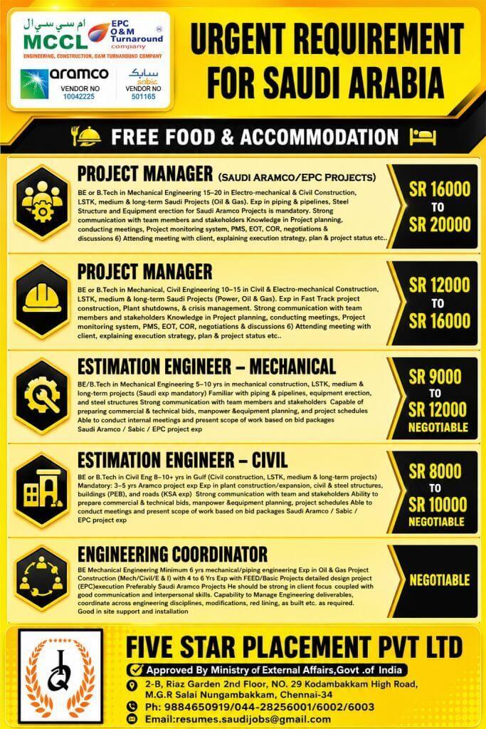 URGENT REQUIREMENT FOR SAUDI ARABIA
