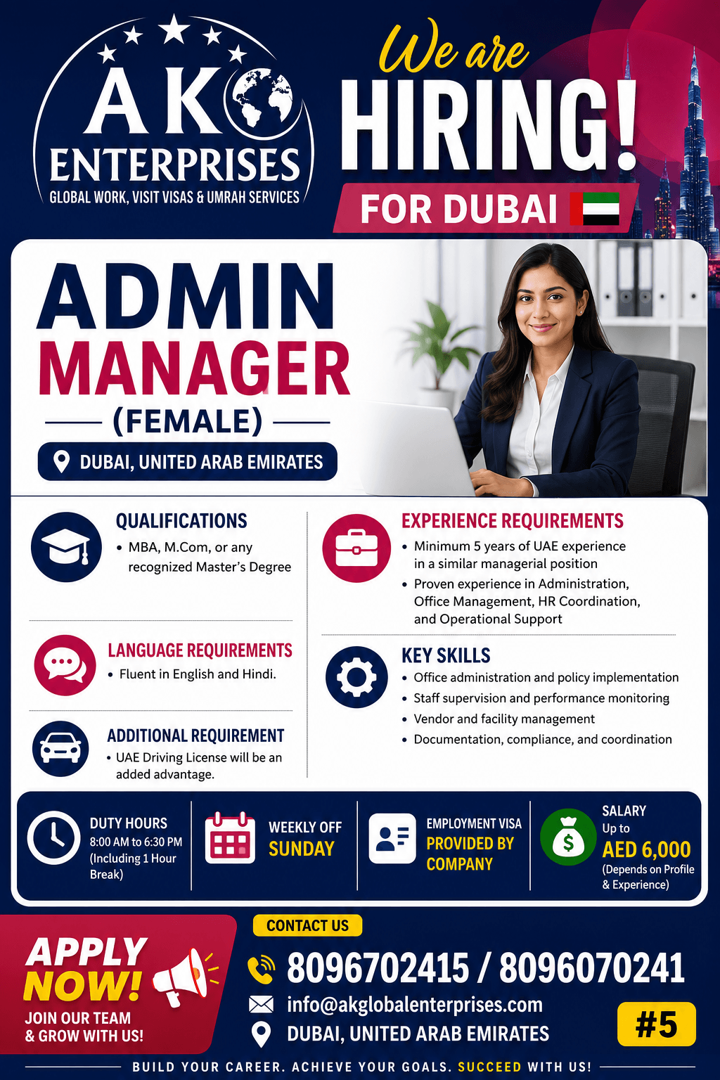 Urgently Hiring for Dubai -Female Admin