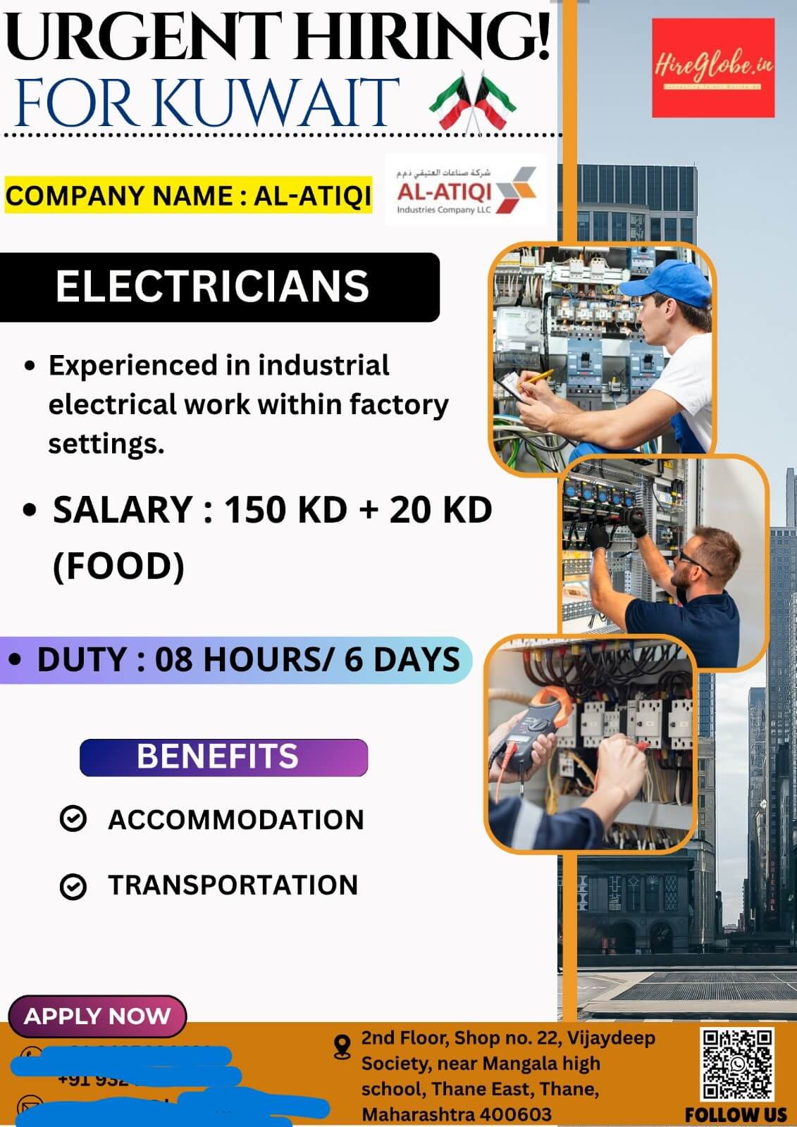 URGENTLY HIRING ELECTRICAL TECHNICAIN