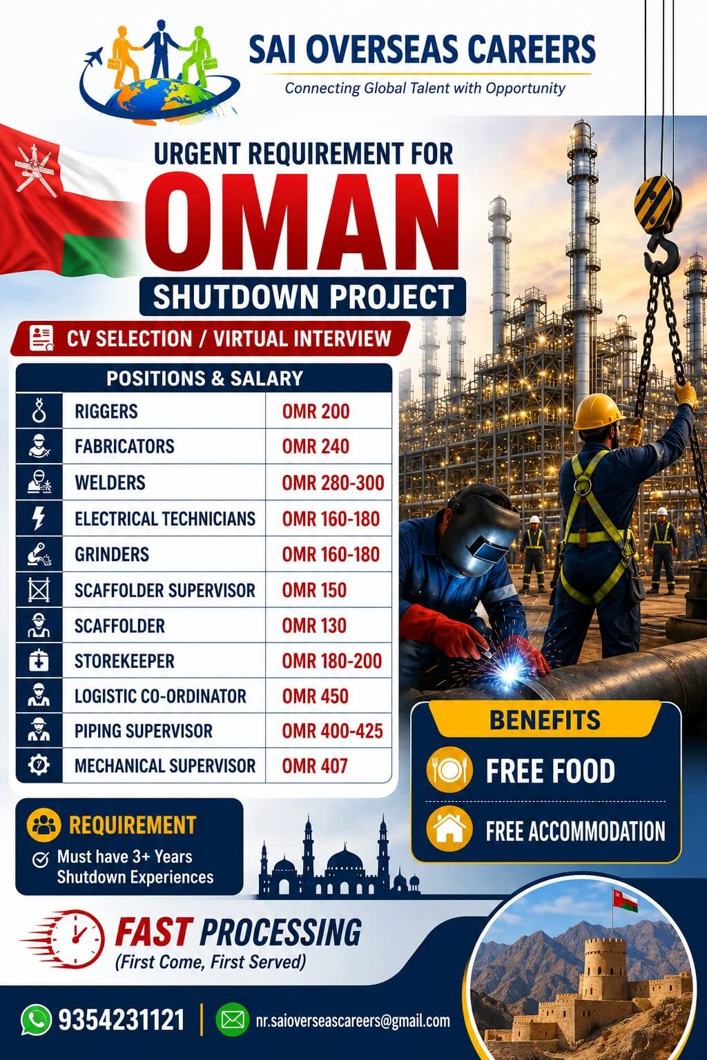 URGENT REQUIREMENT FOR OMAN – SHUTDOWN PROJECT