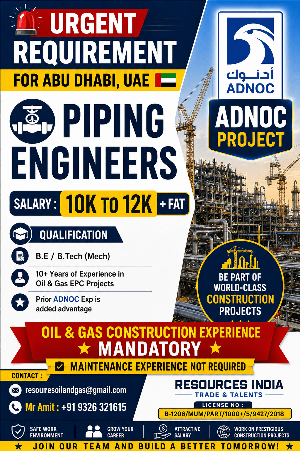 ? URGENT HIRING – PIPING ENGINEERS | ADNOC PROJECT | Abu Dhabi,