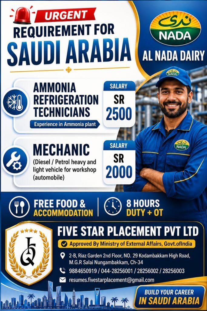 URGENT REQUIREMENT FOR SAUDI ARABIA
