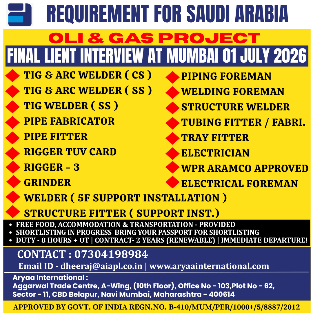 Urgent Hiring for Saudi Arabia – Oil & Gas Project ?