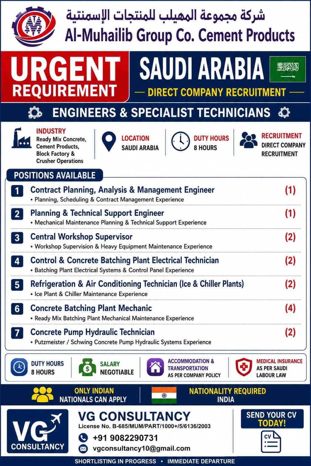URGENT REQUIREMENT – SAUDI ARABIA Direct Company Recruitment – Engineers & Specialist Technicians