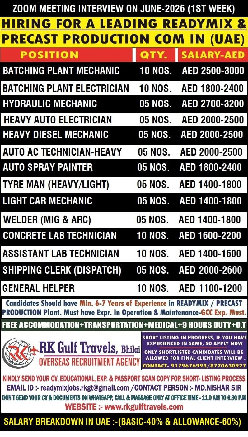 HIRING FOR A LEADING READYMIX COMPANY - ABU DHABI (UAE). HIRING FOR A LEADING READYMIX COMPANY - ABU DHABI (UAE).