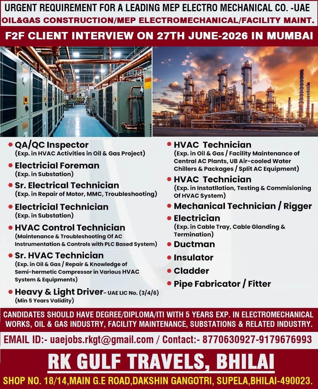HIRING FOR A LEADING MEP ELECTRO MECHANICAL CO. - UAE