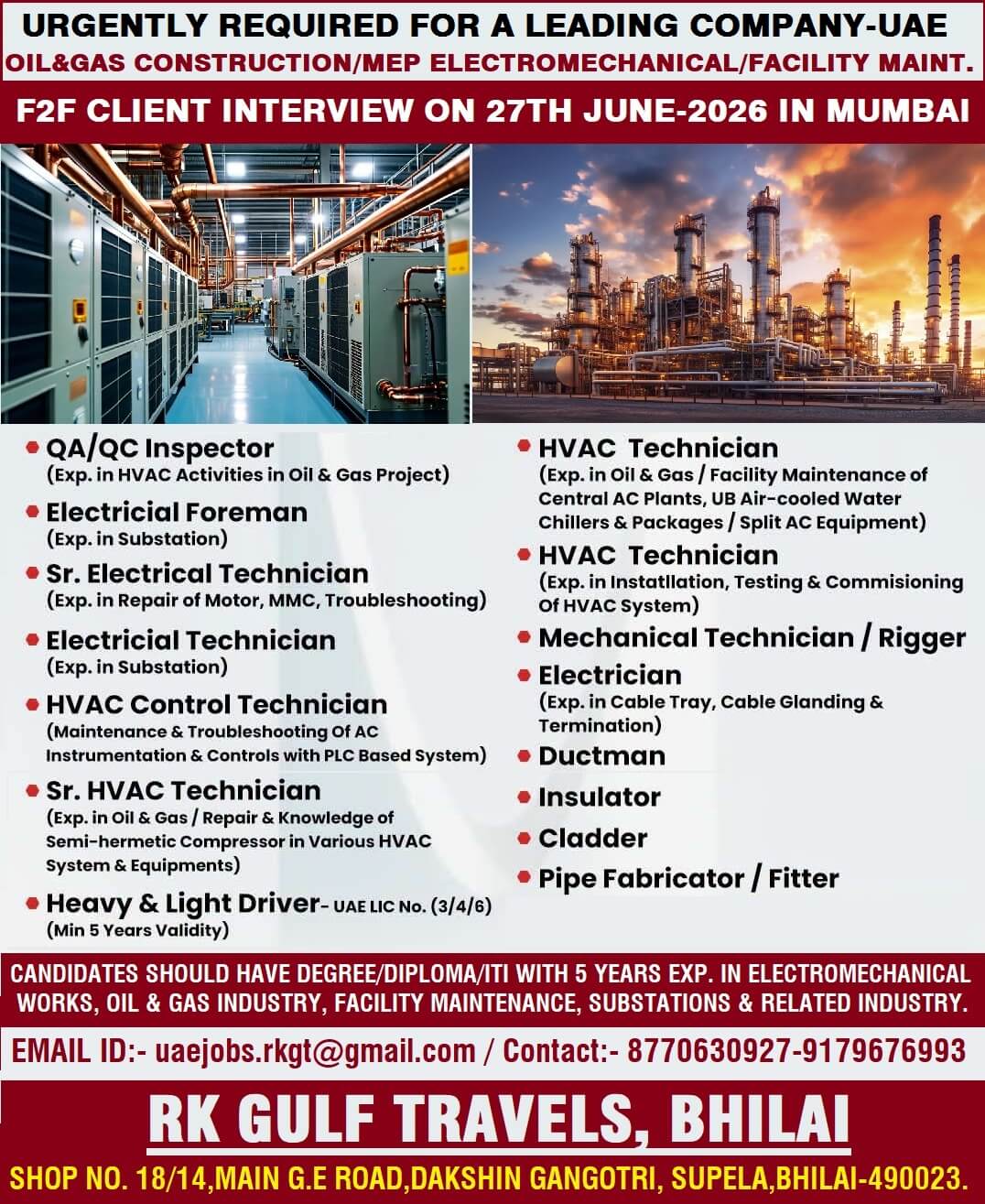 HIRING FOR A LEADING MEP ELECTRO MECHANICAL CO. - UAE