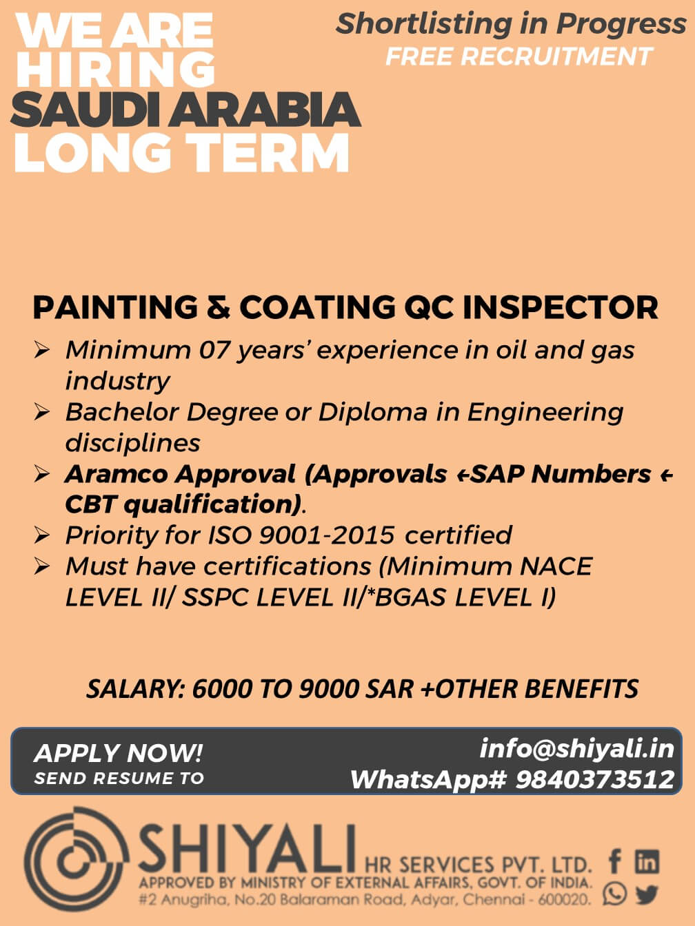 PIPING  / WELDING  / PAINTING & COATING QC INSPECTOR