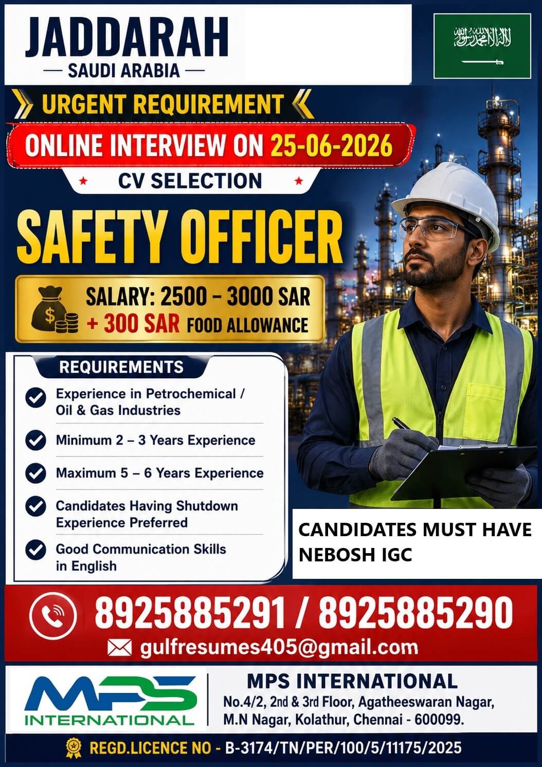 JADDARAH – SAUDI ARABIA  URGENT REQUIREMENT  ONLINE INTERVIEW ON 25-06-2026  CV SELECTION