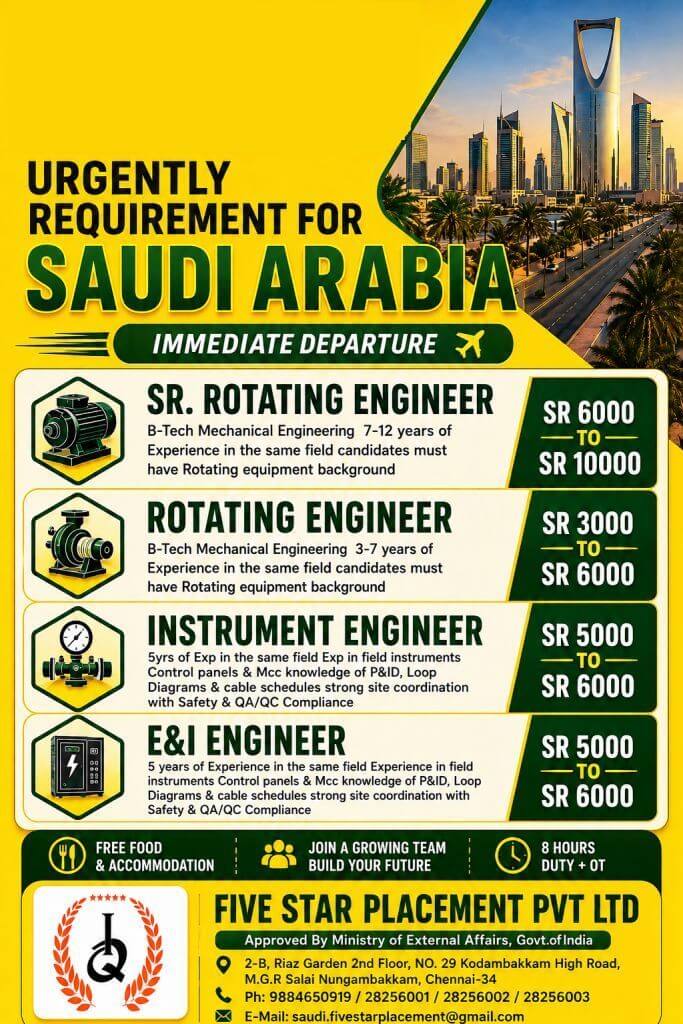URGENT REQUIREMENT FOR SAUDI ARABIA
