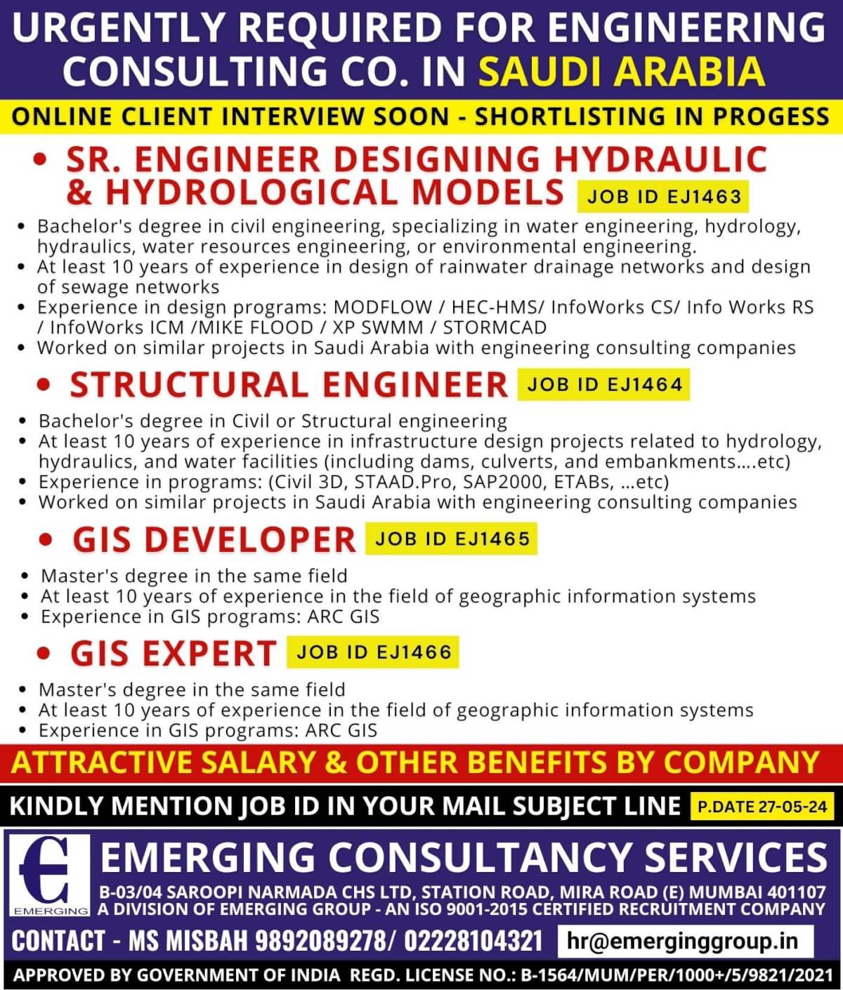 URGENTLY REQUIRED ENGINEERING CONSULTING COMPANY IN SAUDI ARABIA