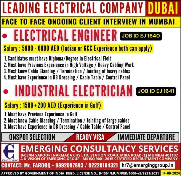 FACE TO FACE ONGOING CLIENT INTERVIEW IN MUMBAI - FOR LEADING ELECTRICAL COMPANY IN DUBAI