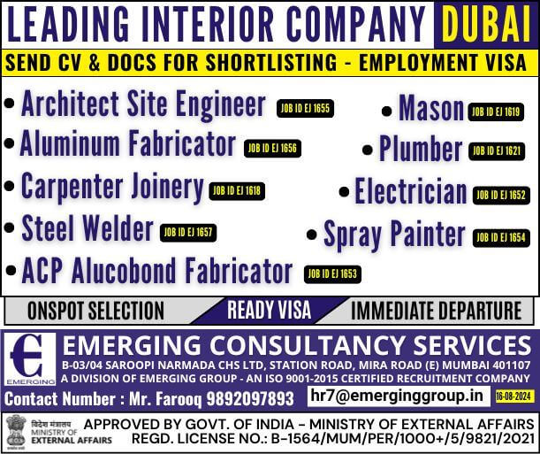 Urgently Required for Leading interior Company in Dubai - Employment Visa