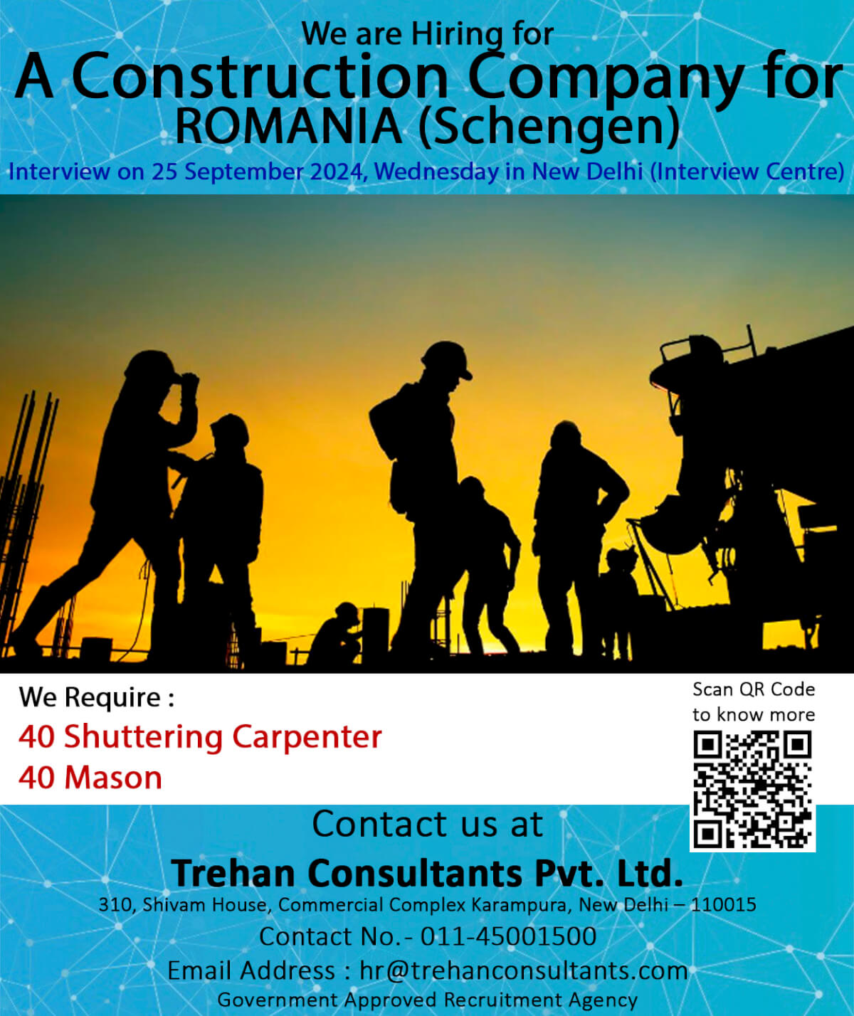 Requirement for ROMANIA (EUROPE) for a Construction Company - Interview on 25th September 2024, Wednesday