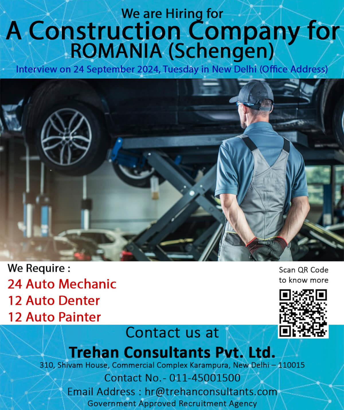 Requirement for ROMANIA (Schengen) for An Auto Service Centre - Interview on 24th September 2024, Tuesday