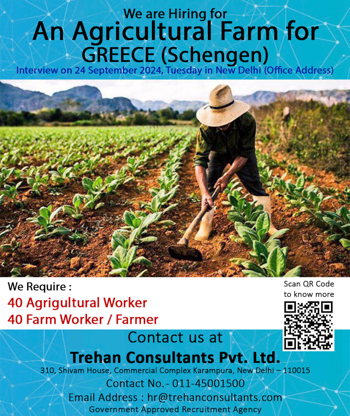 Requirement for An Agricultural Farm in GREECE (SCHENGEN) - Interview date 24 September 2024, Tuesday