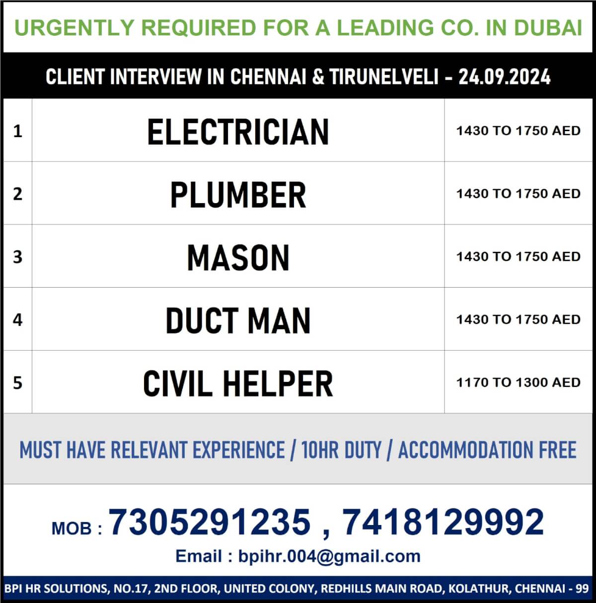 Urgently required for a leading co in uae