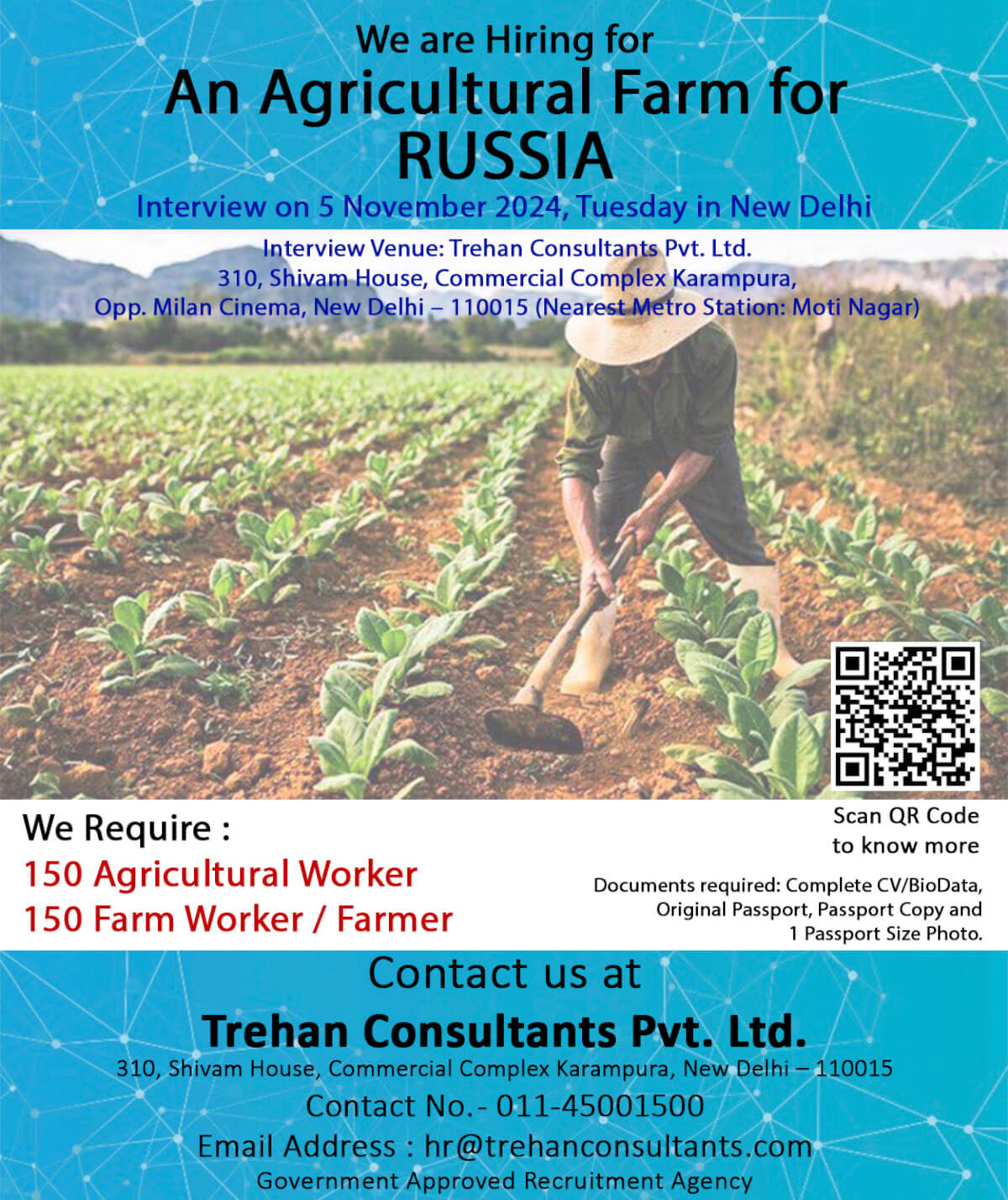 Requirement for An Agricultural Farm in RUSSIA - Interview Date 5 November 2024, Tuesday