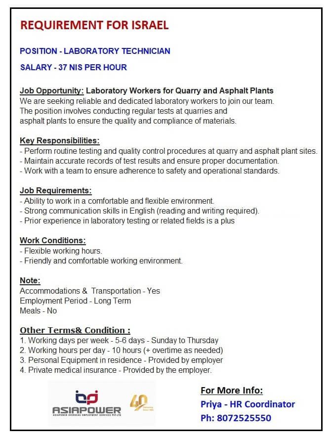 Job Opportunity: Laboratory Workers for Quarry and Asphalt Plants