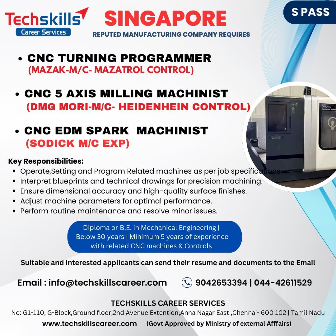 SINGAPORE REQUIRED- CNC 5 AXIS MACHINIST ( DMG MORI SEIKI-- HEINDENHEIN CONTROL)