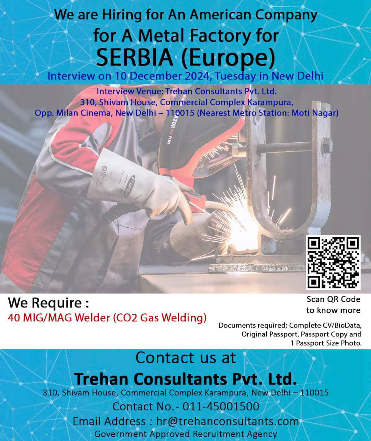 MIG/MAG Welder (CO2 Gas Welding) required for An American Company in SERBIA (EUROPE) for A Metal Factory - Interview Date 10 December 2024