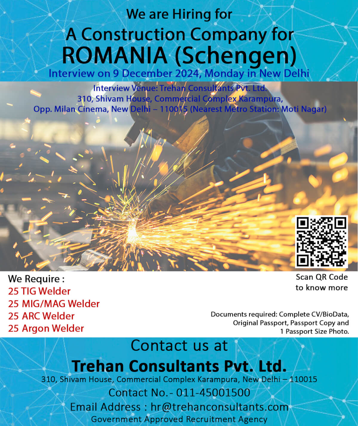 Welders required for Romania (Schengen) for a Construction Company - Interview Date 9 December 2024