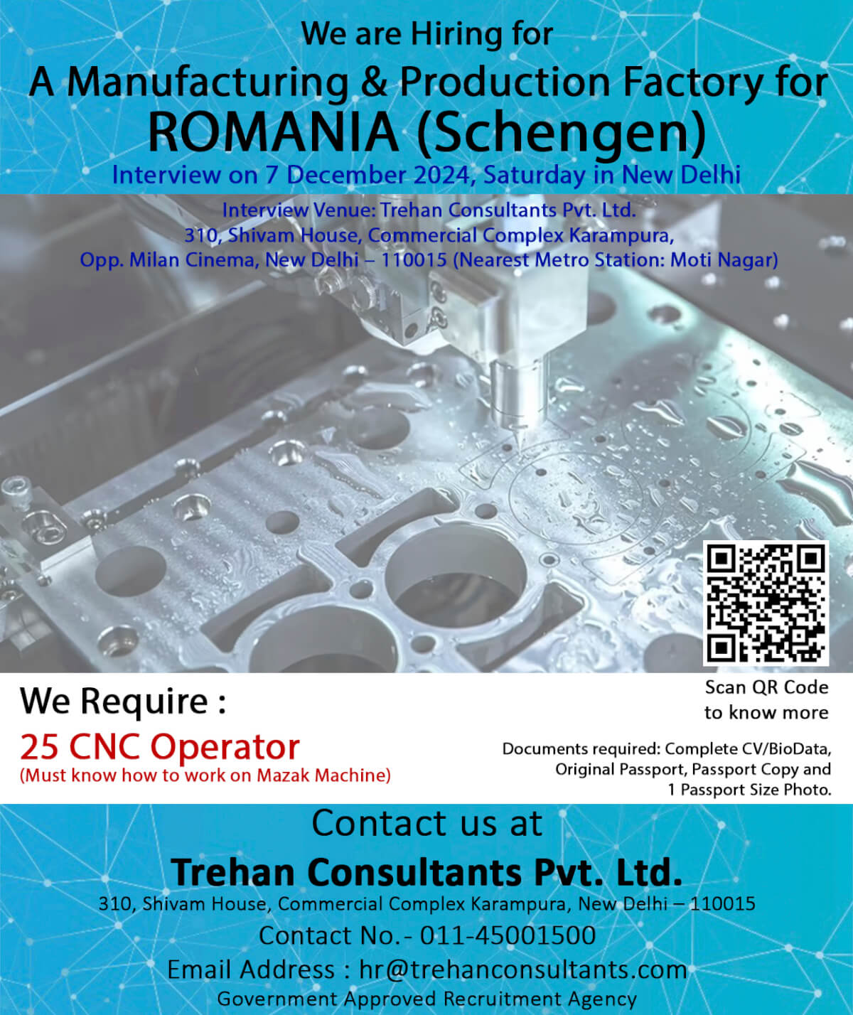 CNC Operator required for ROMANIA (Schengen) for a Manufacturing & Production Company - Interview Date 7 December 2024