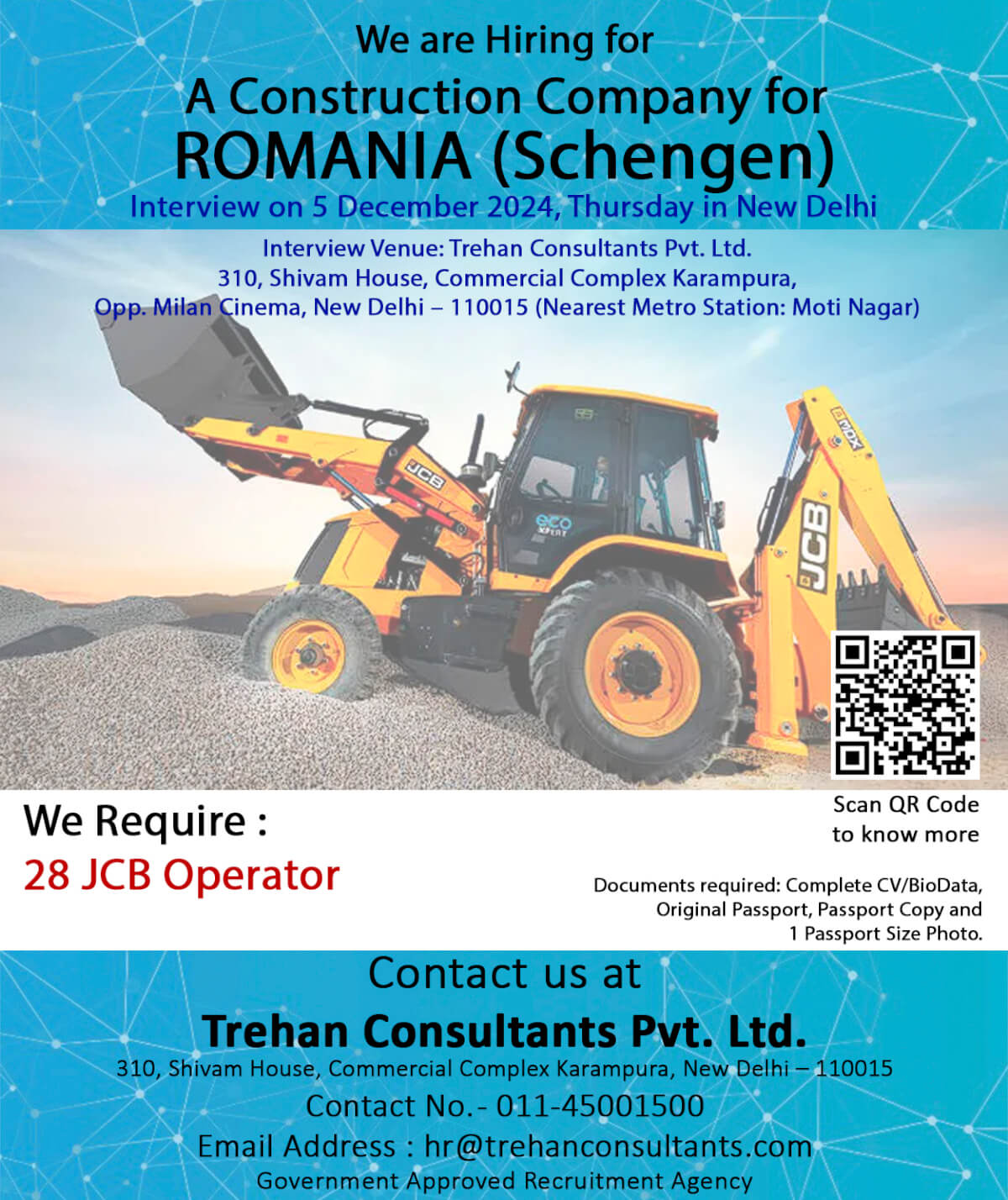 JCB Operator required for ROMANIA (Schengen) for a Construction Company - interview Date 5 December 2024