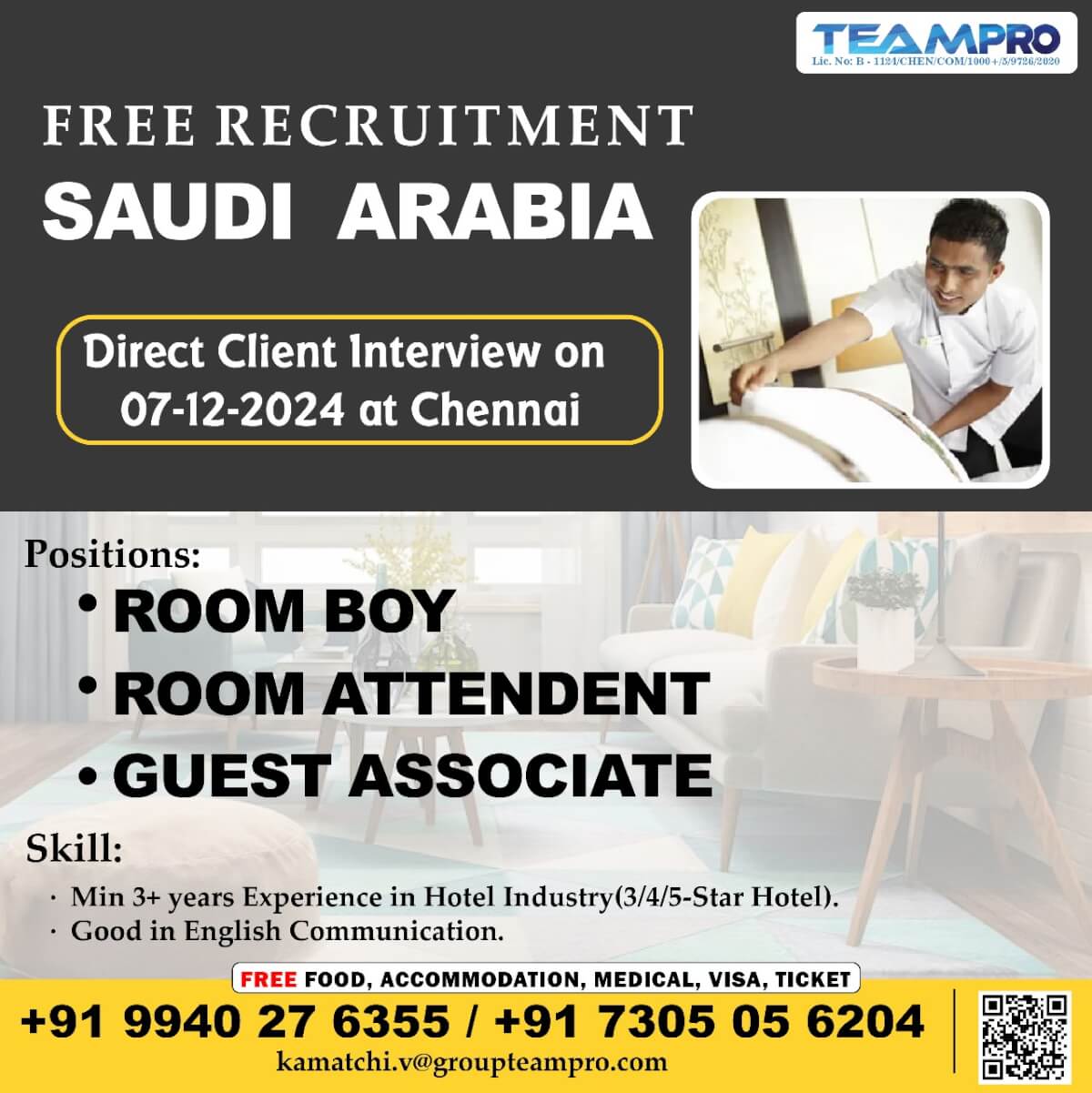 Free Recruitment for Saudi Arabia Direct interview in chennai