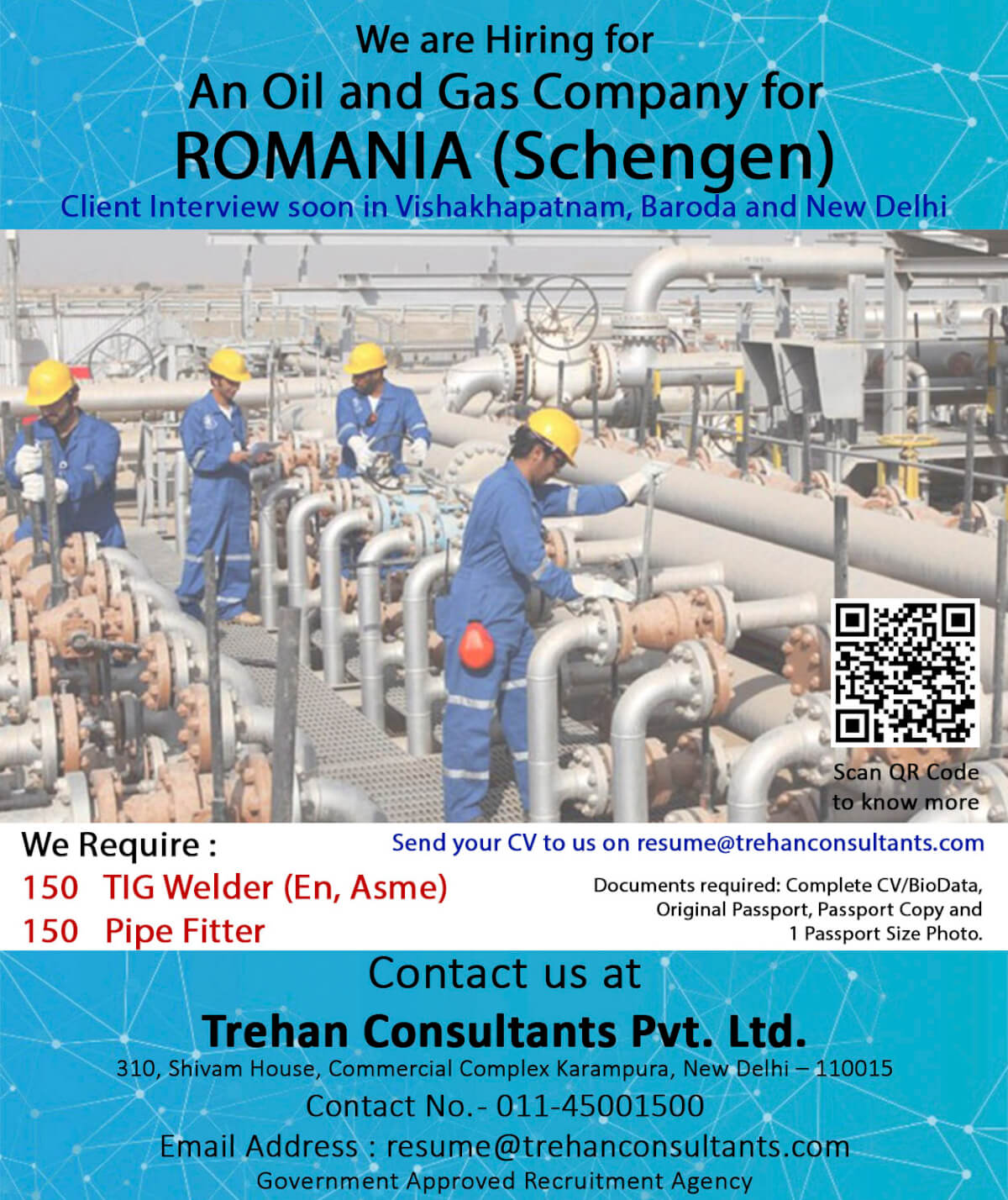 We are Hiring for An Oil and Gas Company for ROMANIA (Schengen) - Client Interview soon in Vishakhapatnam, Baroda and New Delhi