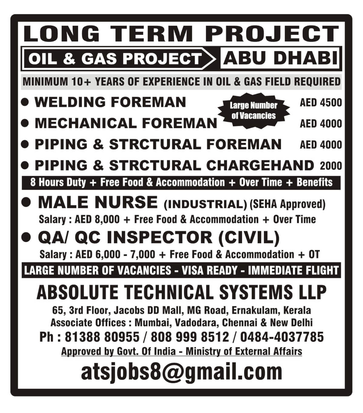 Mechanical, Piping, Welding foreman for Abu Dhabi