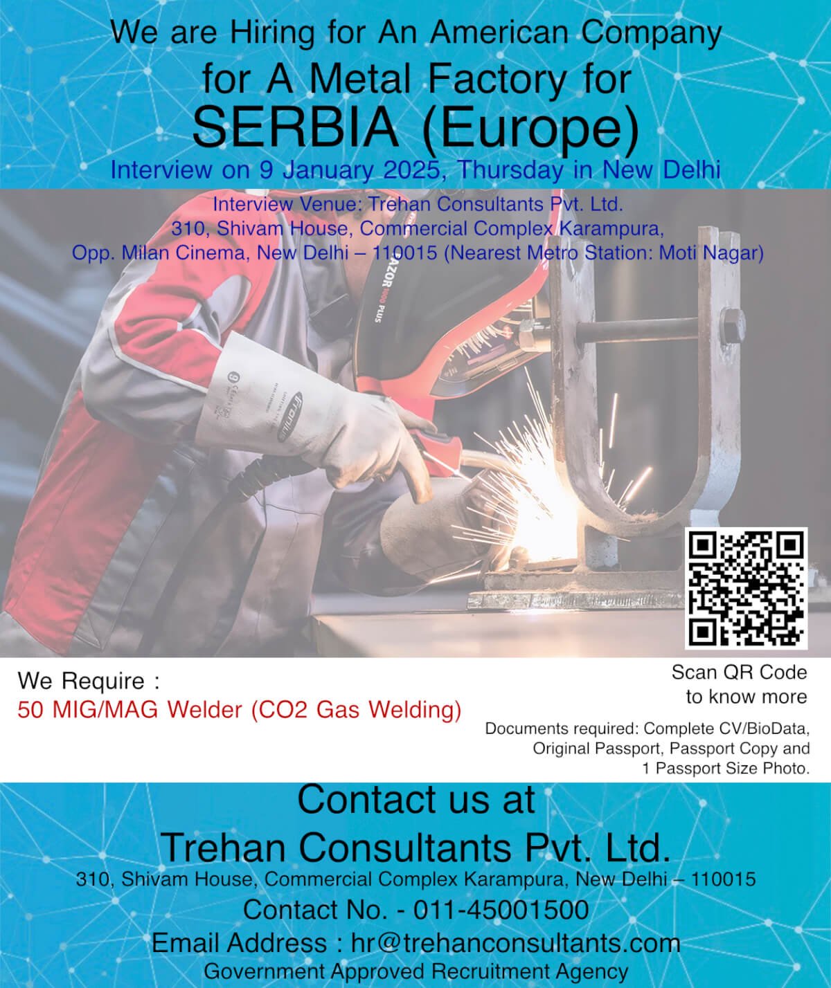 MIG/MAG Welder (CO2 Gas Welding) required for An American Company in SERBIA (EUROPE) for A Metal Factory - Interview Date 9 January 2025