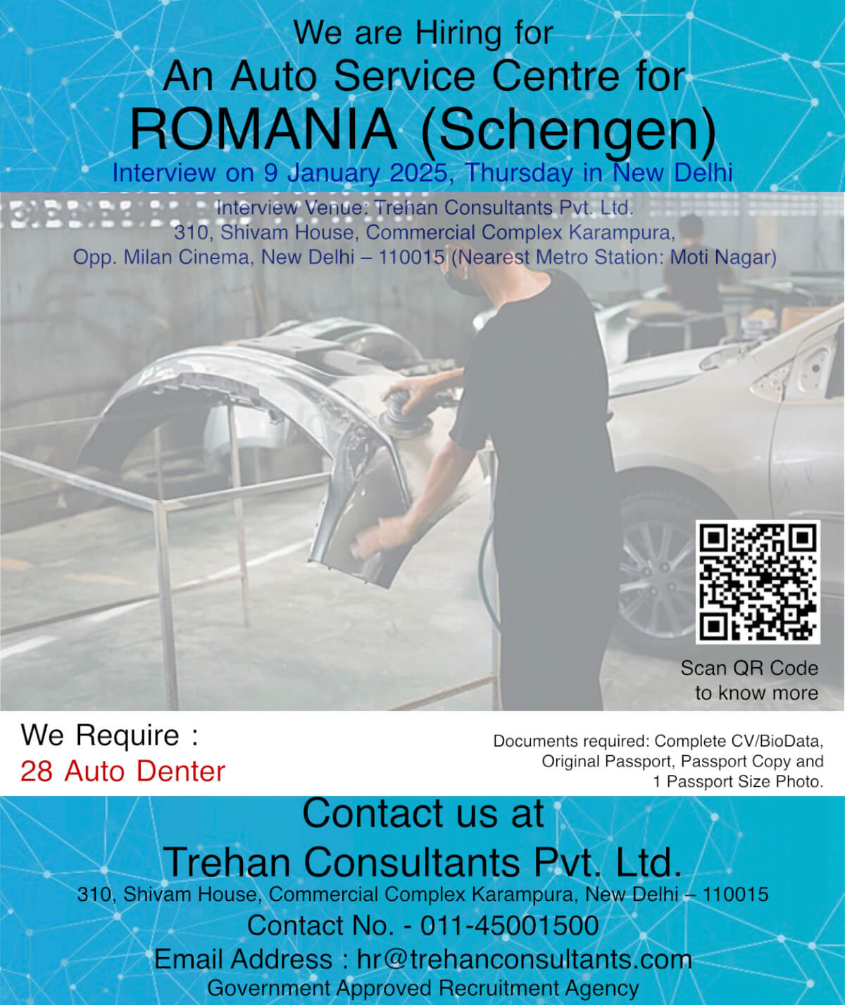 Auto Denter required for ROMANIA (Schengen) for An Auto Service Centre - Interview Date 9 January 2025