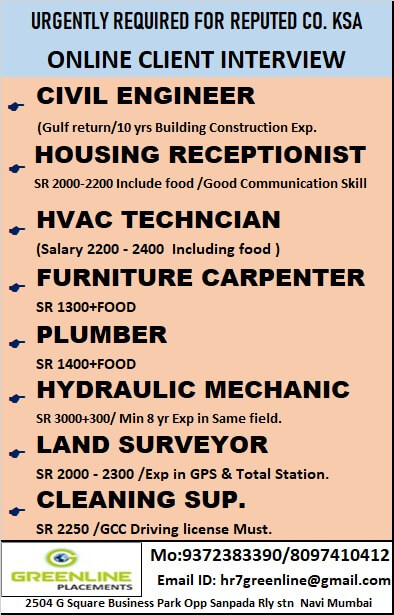 URGENTLY REQUIRED FOR REPUTED CO. KSA