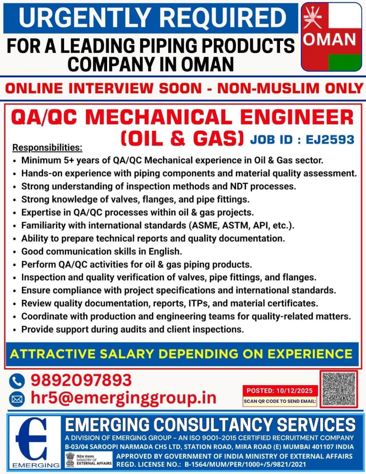 URGENTLY REQUIRED FOR A LEADING PIPING PRODUCTS COMPANY IN OMAN URGENTLY REQUIRED FOR A LEADING PIPING PRODUCTS COMPANY IN OMAN