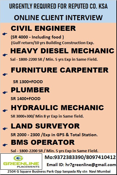 URGENTLY REQUIRED FOR REPUTED CO. KSA