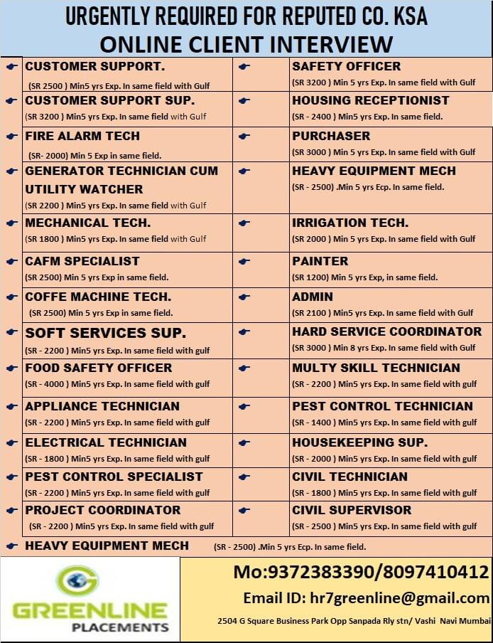 URGENTLY REQUIRED FOR REPUTED CO. KSA