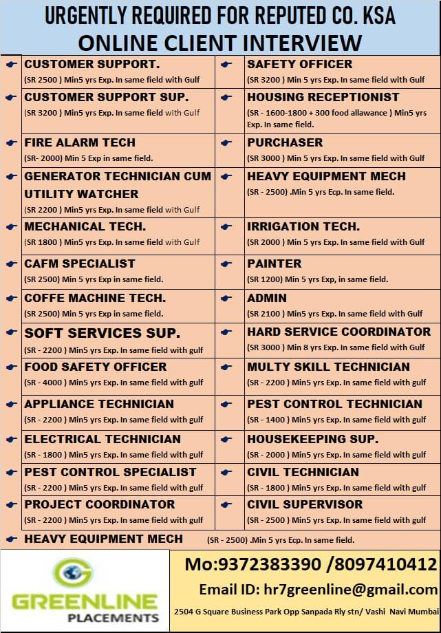 URGENTLY REQUIRED FOR REPUTED CO. KSA URGENTLY REQUIRED FOR REPUTED CO. KSA